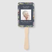 Elegant Dark Blue Floral 3 Photo Funeral Programme Handwaaier (Voorkant)