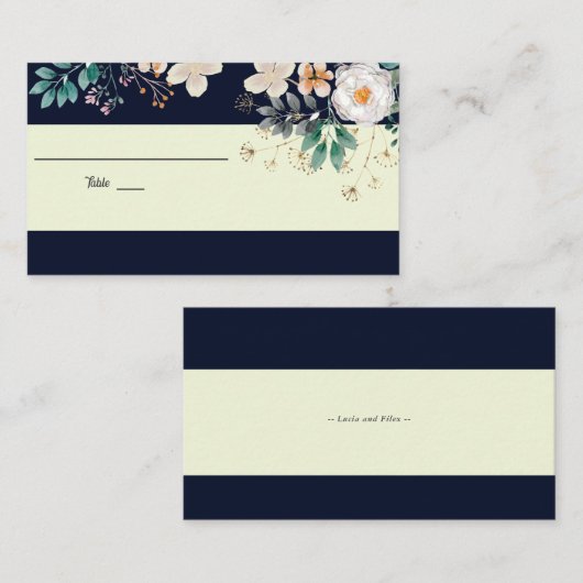 Elegant Dark Blue floral Weddennkaart Informatiekaartje (Voorkant / Achterkant)