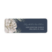 Elegant Dark Blue & Floral Wedding Etiket (Voorkant)