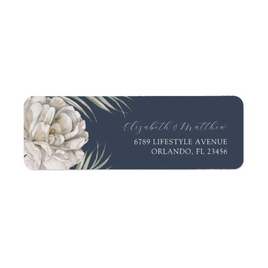 Elegant Dark Blue & Floral Wedding Etiket (Voorkant)