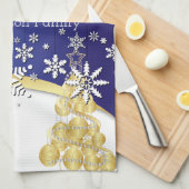 Elegant Dark Blue, Gold and White Kerstmis Theedoek (Quarter Fold)
