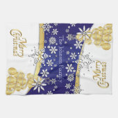 Elegant Dark Blue, Gold and White Kerstmis Theedoek (Horizontaal)