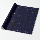 Elegant Dark Blue Gold Stars en Sparkles Gift Cadeaupapier (Uitgerold)