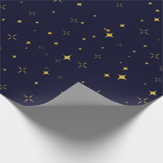 Elegant Dark Blue Gold Stars en Sparkles Gift Cadeaupapier (Hoek)