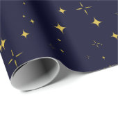 Elegant Dark Blue Gold Stars en Sparkles Gift Cadeaupapier (Rol Hoek)