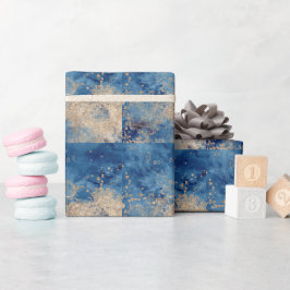 Elegant Dark Blue Gold Watercolor  Wrapping Paper Cadeaupapier
