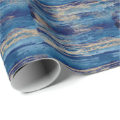Elegant Dark Blue Gold Watercolor  Wrapping Paper Cadeaupapier (Rol Hoek)