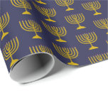 Elegant Dark Blue | Hanukkah | MENORAH Cadeaupapier<br><div class="desc">Elegant donkerblauwe MENORAH Wrapping Paper,  met faux gouden menorah in een betegeld patroon. Dit is een minimalistisch,  eenvoudig,  elegant ontwerp,  speciaal geschikt voor Hanukkah-cadeaubonen of -werk.</div>