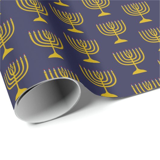 Elegant Dark Blue | Hanukkah | MENORAH Cadeaupapier (Rol Hoek)