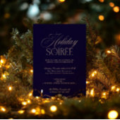 Elegant Dark Blue Holiday Dinner Party Invitation Feestdagenkaart