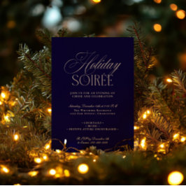 Elegant Dark Blue Holiday Dinner Party Invitation Feestdagenkaart