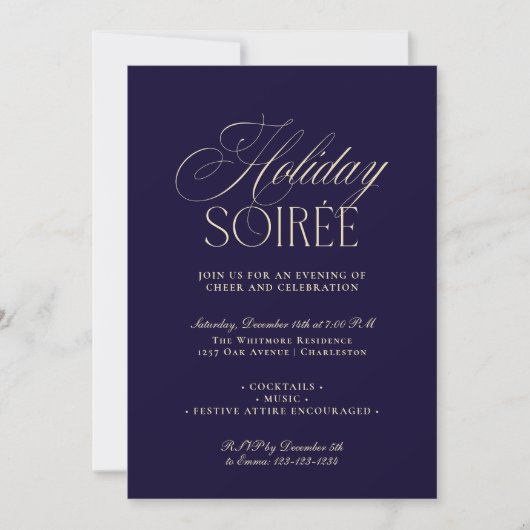 Elegant Dark Blue Holiday Dinner Party Invitation Feestdagenkaart (Voorkant)