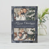 Elegant Dark Blue-kerstboomserie Foto Feestdagenkaart (Staand voorkant)