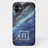 Elegant Dark Blue Labradorite Monogram Case-Mate iPhone Case (Achterkant)