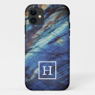 Elegant Dark Blue Labradorite Monogram Case-Mate iPhone Case
