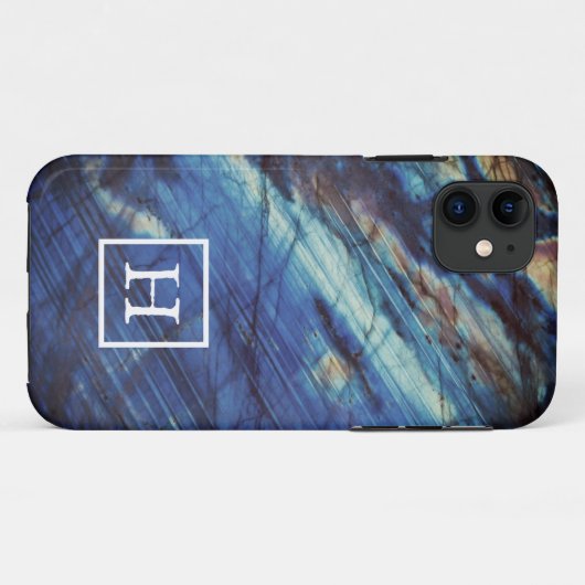 Elegant Dark Blue Labradorite Monogram Case-Mate iPhone Case (Achterkant (horizontaal))