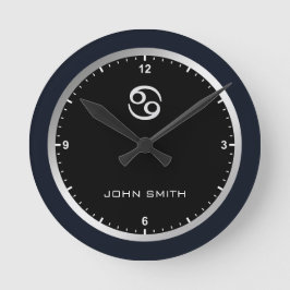 Elegant Dark Blue Lijst Zodiab Sign Name Custom Ronde Klok