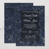 Elegant Dark Blue Marble Wedding Invitation Kaart (Voorkant / Achterkant)
