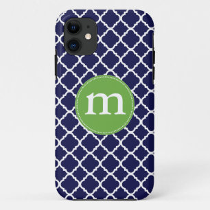 Elegant Dark Blue Moroccan Quatrefoil gepersonalis Case-Mate iPhone Case