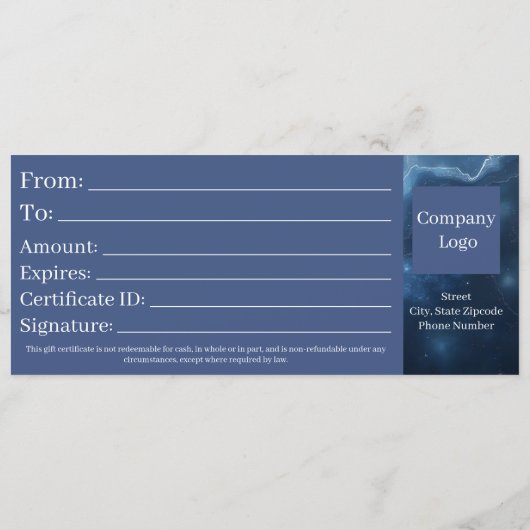 Elegant Dark Blue Navy Marble Gift Certificate Save The Date (Achterkant)