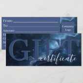 Elegant Dark Blue Navy Marble Gift Certificate Save The Date (Voorkant / Achterkant)