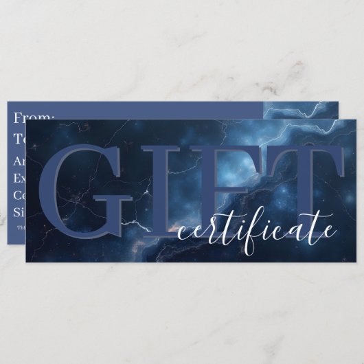 Elegant Dark Blue Navy Marble Gift Certificate Save The Date (Voorkant / Achterkant)