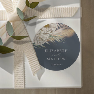 Elegant Dark Blue Pampas Grass Wedding Ronde Sticker