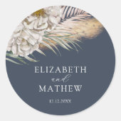 Elegant Dark Blue Pampas Grass Wedding Ronde Sticker (Voorkant)