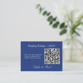 Elegant Dark Blue QR Code Website RSVP Card Informatiekaartje (Staand voorkant)
