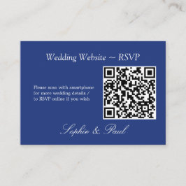 Elegant Dark Blue QR Code Website RSVP Card Informatiekaartje