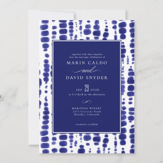 Elegant Dark Blue Shibori Tie Dye Wedding Kaart (Voorkant)