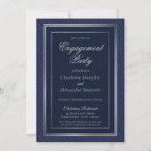 Elegant Dark Blue Silver Border Engagement Party Kaart (Voorkant)