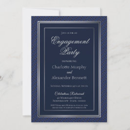 Elegant Dark Blue Silver Border Engagement Party Kaart