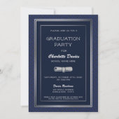 Elegant Dark Blue Silver Border Graduparty Kaart (Voorkant)