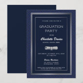 Elegant Dark Blue Silver Border Graduparty Kaart (Voorkant / Achterkant)
