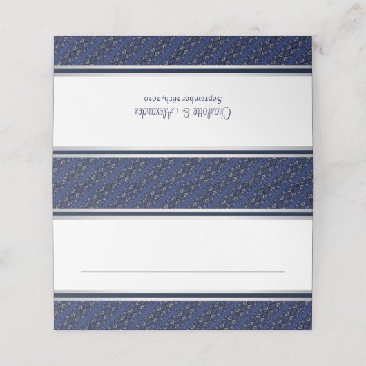 Elegant Dark Blue Silver Border Weduwkaart Plaatskaartje (Buitenkant ongevouwen)