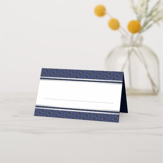 Elegant Dark Blue Silver Border Weduwkaart Plaatskaartje (Voorkant)