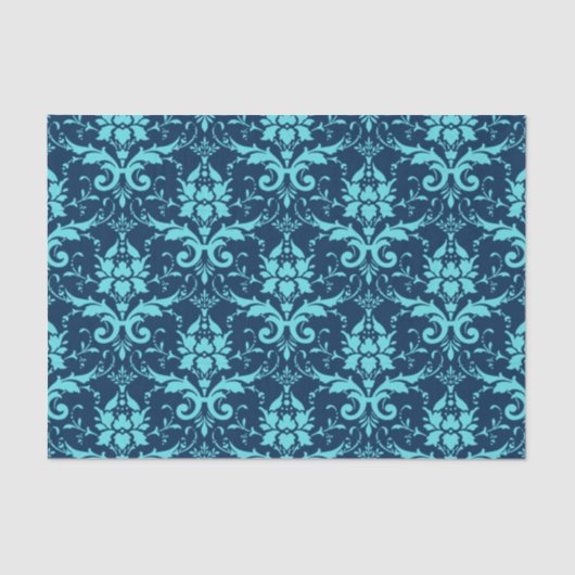 Elegant  Dark Blue Turquoise Damask Pattern Tissuepapier (Voorkant)