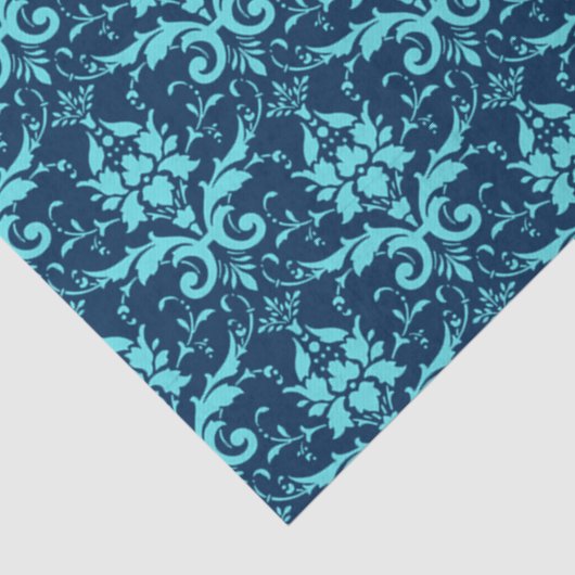 Elegant  Dark Blue Turquoise Damask Pattern Tissuepapier (Detail)