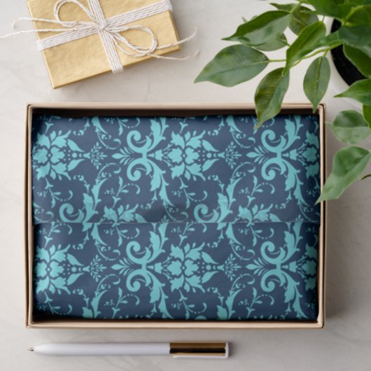 Elegant  Dark Blue Turquoise Damask Pattern Tissuepapier (Geschenk)