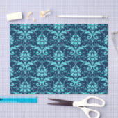 Elegant  Dark Blue Turquoise Damask Pattern Tissuepapier (Craft)