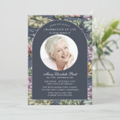 Elegant Dark Blue Waterlily Foto Funeral Kaart (Staand voorkant)