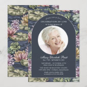 Elegant Dark Blue Waterlily Foto Funeral Kaart (Voorkant / Achterkant)