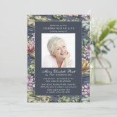 Elegant Dark Blue Waterlily Foto Funeral Kaart (Staand voorkant)