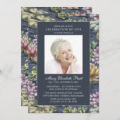 Elegant Dark Blue Waterlily Foto Funeral Kaart (Voorkant / Achterkant)