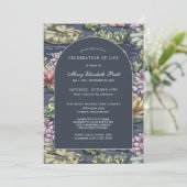 Elegant Dark Blue Waterlily Funeral Invitation Kaart (Staand voorkant)