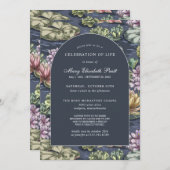 Elegant Dark Blue Waterlily Funeral Invitation Kaart (Voorkant / Achterkant)