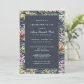 Elegant Dark Blue Waterlily Funeral Invitation Kaart (Staand voorkant)