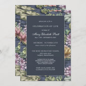Elegant Dark Blue Waterlily Funeral Invitation Kaart (Voorkant / Achterkant)