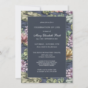 Elegant Dark Blue Waterlily Funeral Invitation Kaart